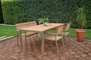 DENVER Tischgruppe Edelstahl / Teak
