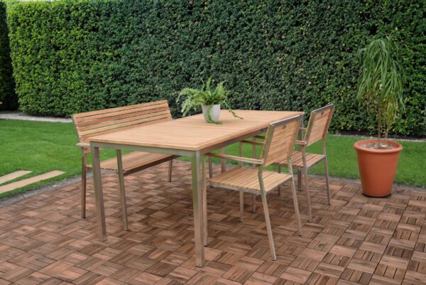 DENVER Tischgruppe Edelstahl / Teak