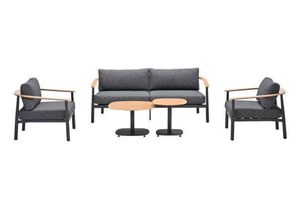 Montevideo Lounge carbon black / light teak look / merino black