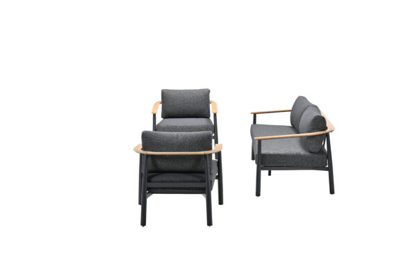 Montevideo Lounge carbon black / light teak look / merino black – Bild 3