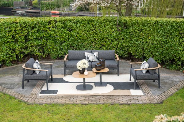 Montevideo Lounge carbon black / light teak look / merino black – Bild 6