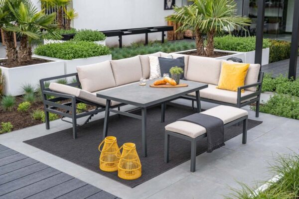 Corsica Lounge carbon black / desert sand / grey slate look ceramic glass – Bild 6