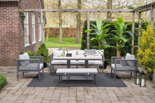 Cyprus Tisch 150 x 87 x H52 - 75 cm carbon black / light teak Vironwood – Bild 7