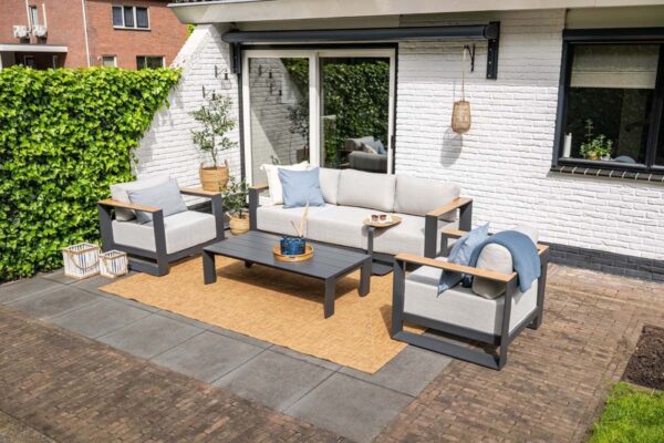 Levanto 3-Sitzer Bank carbon black / valley sand / light teak look – Bild 7