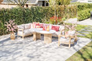 Ibiza Lounge Set links acacia white wash / grey sand