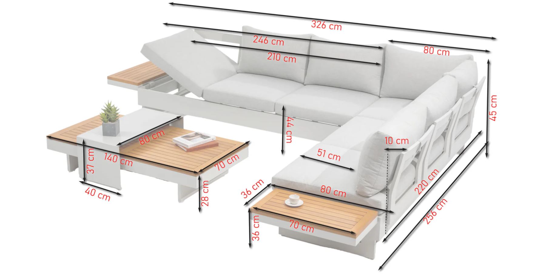 Molise Lounge weiß / hellgrau / Akazie – Bild 7